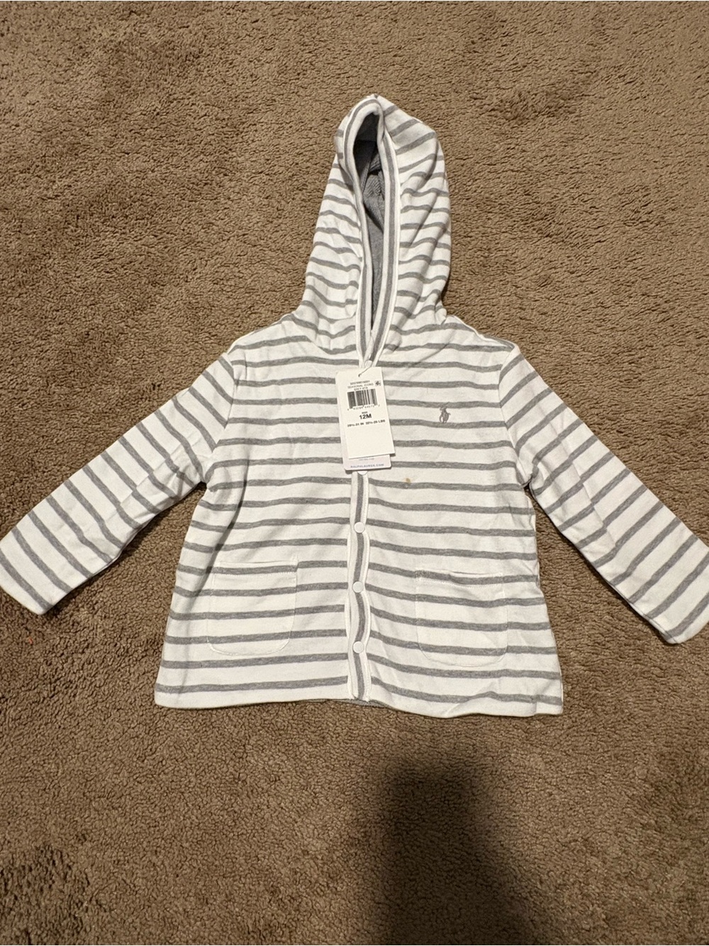 Baby Hooded Striped Button-Front Top - Gray & White